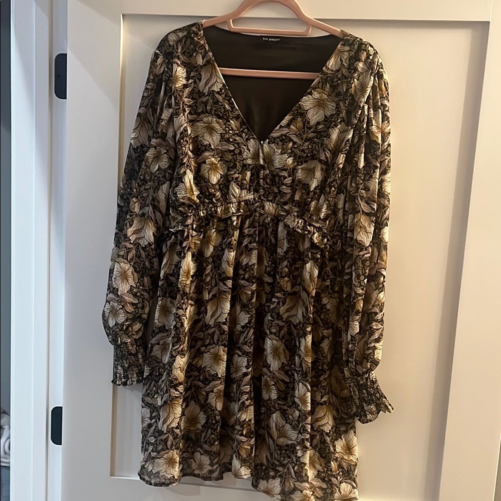 Blu Pepper Brown and Cream Long Sleeve Bishop Sleeve Sundress